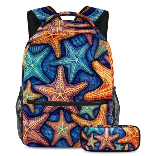 Cartable Étoile de mer esthétique, grand sac à dos et trousse pour école