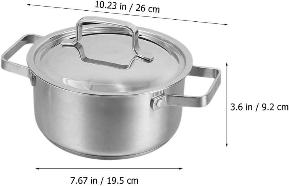 Angoily Stainless Steel Multipurpose Stockpot 18cm with Double Handles and Lid, Thick Bottom Soup Pot for Milk, Noodles, and Stewing, Suitable for Home and Restaurant Cooking