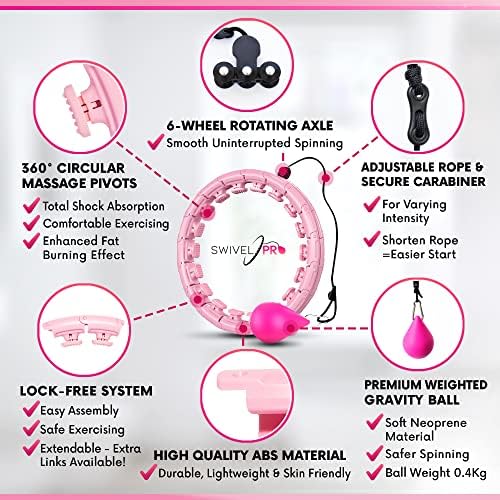 SWIVEL PRO® UK Smart Weighted Hula Hoop with Weight Ball for Adults, with Resistance Band & Measuring Tape, 24 Adjustable Links, Weight Loss/Exercise/Fitness Hoola Hoops, 3in1 Gift Set