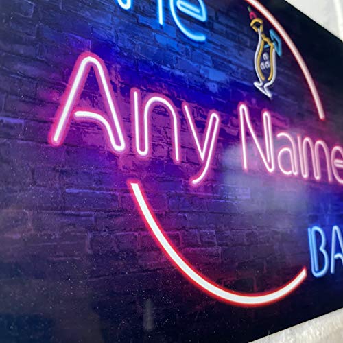 Personalised Bar Sign - Neon effect Printed Metal Sign wall art A4 Bar Add Name