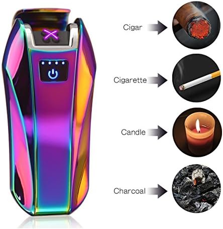 Cigarette Electric Lighter Dual Arc USB Rechargeable, Electronic Charging Pulse Plasma Windproof Flameless Touch Sensor Control for Cigar Candle (Rainbow)