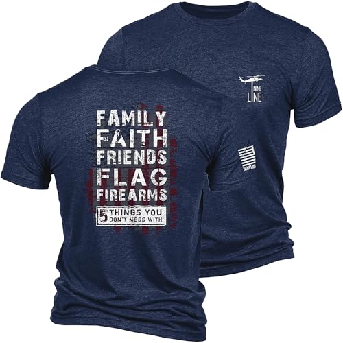 Nine Line 5 Things You Don't Mess with Unisex Navy Patriotic T-Shirt - Includes American Flag and Dropline Logo