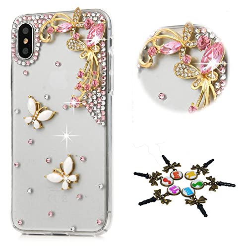 STENES Sparkle Case Compatible with Samsung Galaxy S23 Plus Case - Stylish - 3D Handmade Bling Pretty Butterfly Rhinestone Crystal Diamond Design Cover Case - Pink