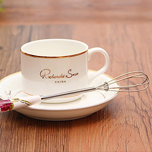 Cherion 4Pc Egg Whisks, 7.5' Cartoon Ceramic Handle Stainless Steel Seater Manual Mini Agitator Kitchen Egg Mixer Beat #TOP4