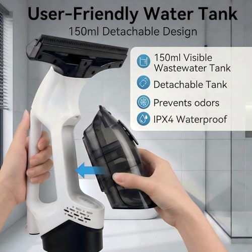 Electric Window Vacuum Squeegee, 2200mAh & 2000Pa Cordless Window Cleaner Tool with 150ml Water Collection Tank, Window Cleaning Kit for Shower Glass, Car, Door, Mirror, Home — view 2