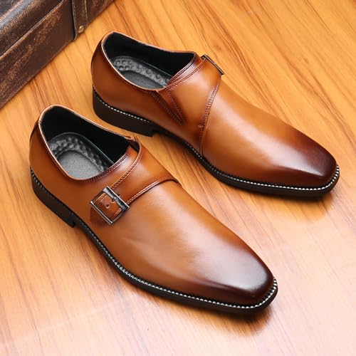 Image of Men's Leather Square Toe Monk Strap Loafers,Classic Slip on Dress Shoes,Low Top Formal Business Oxford Shoes