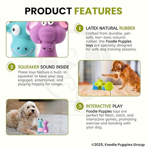 Image of Foodie Puppies 4-in-1 Combo of Latex Squeaky Toy for Small to Medium Dogs - (Green Monkey + Purple Elephant + Blue Bull + Claw Ball) | Non-Toxic, Soft Rubber, Interactive, Chewing, Fetch Play Toy