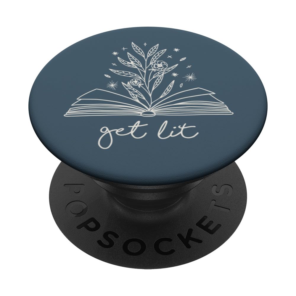 Get Lit - Cute Book Lover Reading Design (Slate Blue) PopSockets Swappable PopGrip