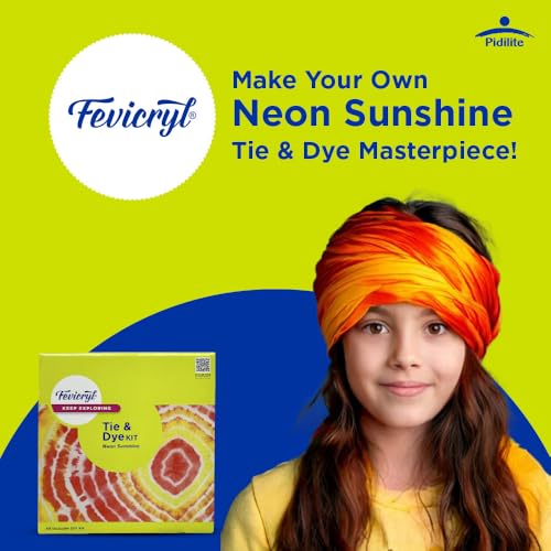 Image of Fevicryl Tie & Dye Neon Kit | Complete DIY Fabric Colour Kit with 2 x 15 ml Neon Fevicryl Acrylic Colors, 21 x 21 Inches Fabric, Squeezer & More | Ideal for Gifting, Beginners & Art Enthusiasts