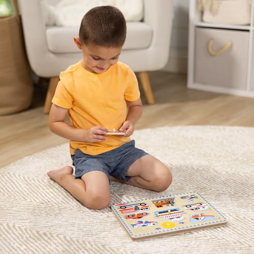 melissa amp doug vehicles sound puzzle  8-piece wooden peg puzzle with light-activated sounds music learning toy for toddlers and preschoolers ages 2