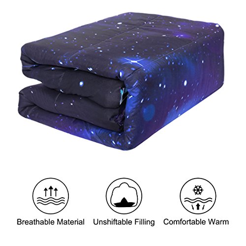 Uxcell Twin Comforter Set Galaxies Purple Color - 3D Outer Space Themed Bedding - All Season Down Alternative Quilted Duvet - Reversible Design- Includes 1 Comforter And 1 Pillowcase #TOP2