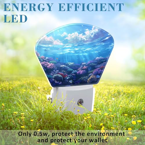 Image of Underwater World Night Light Coral and Fish Nightlight Plug into Wall with Dusk to Dawn Sensor for Kid Girls Boys Women Men Room, Hallway, Kitchen, Bathroom, Stairs Decor