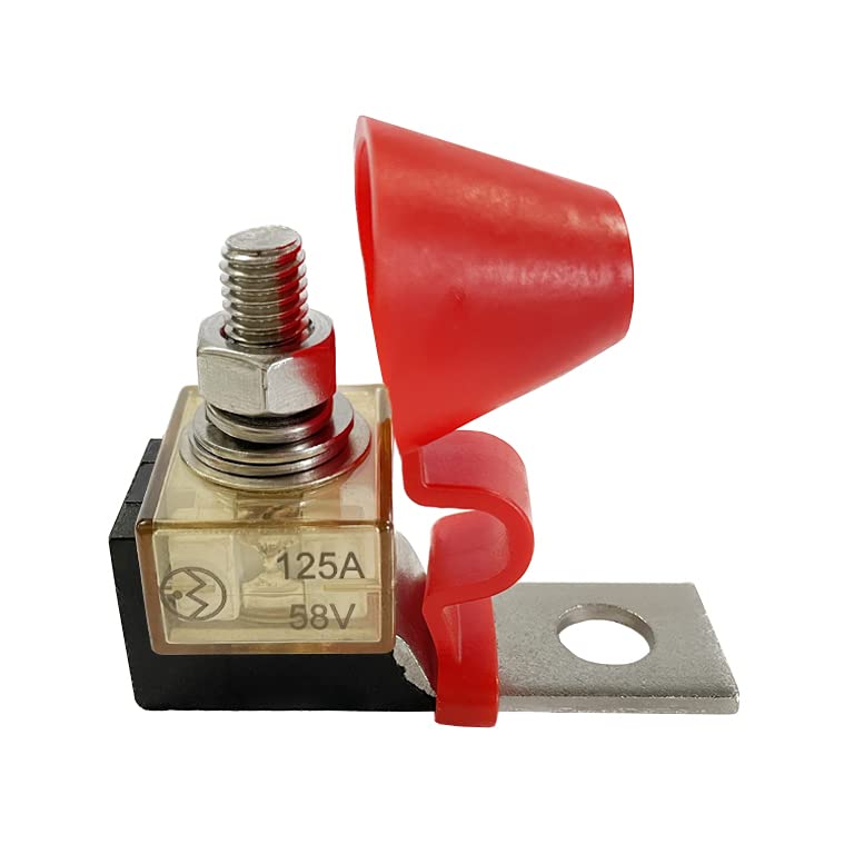 125 Amp MRBF Terminal Fuse Block Kit (Fuse Included) – Single Stud 5/16'' (M8) Compact High-Amp Marine Rated Battery Fuse – 58V DC Maximum, IP66 Waterproof (125A)