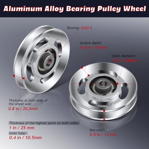 Image of balacoo 2pcs Aluminum Alloy Pulley Peel and Stick Wallpaper Pulldown Attachments Pulley Wheel Aluminum Gym