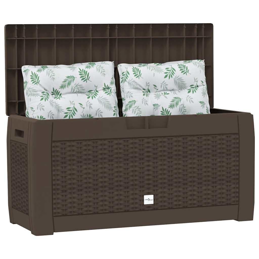 Caja de almacenaje de polipropileno con tapa (119 x 48 x 60 cm), color marrón para jardín, terraza, caja de cojines con asa y tapa bloqueable para cojines