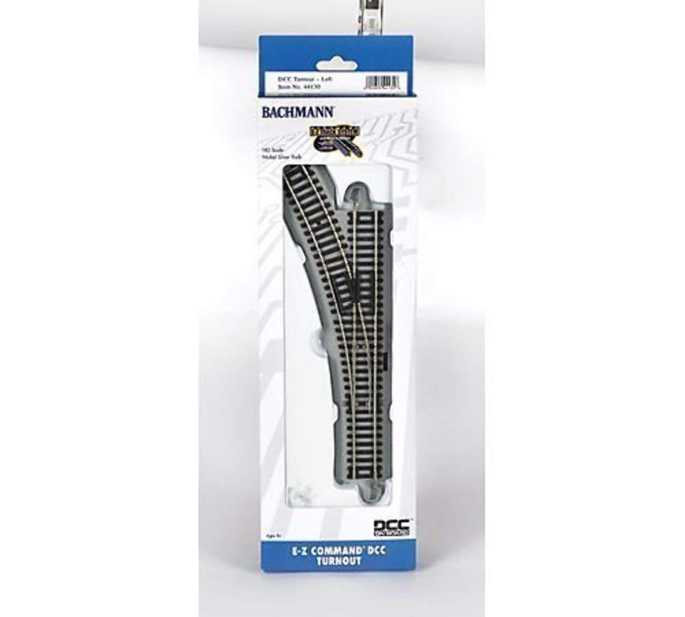 Trains - E-Z COMMAND DCC EQUIPPED TURNOUT – LEFT - NICKEL SILVER E-Z TRACK With Grey Roadbed - HO Scale