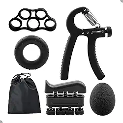 Kit Hand Grip 5 Peças - Fortalecedor de Mãos, Dedos e Punho para Fisioterapia e Academia - Handgrip Treino Manual (Preto) -Mola de Força 60 Kg e Crossfit Grip Handgrip Munhequeira