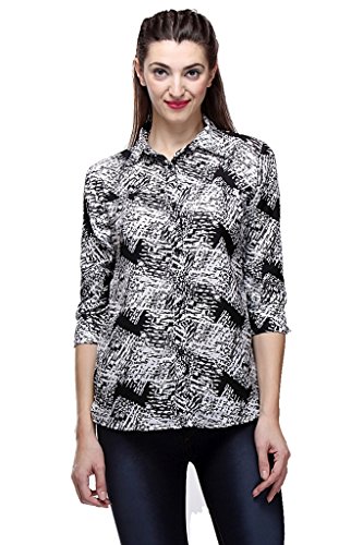 Image of Teemoods Women's 3 /4 Sleeve Crepe Shirt - Button Down Printed Blouse, Regular Fit, Inverted Pleats, Available in M & L