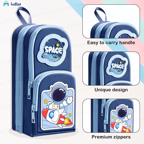 Image of FunBlast Pencil Pouch for Kids, Boys - Space Travel Design, Large Capacity Multipurpose Stationery Zipper Pouch for Kids & Adults, Kawaii Aesthetic Pencil Case Organizer (Multicolor)