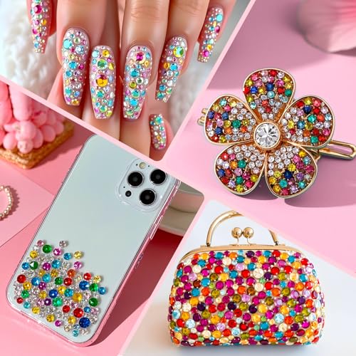 Miniatura 6 de Astaron Blanco Y Colorido Resina Piedras De Imitación Para Crafting, 2mm-6mm Gemas De Reverso Plano Ab Bedazzling Diamantes Para Uñas, Vasos, Tazas Decoración