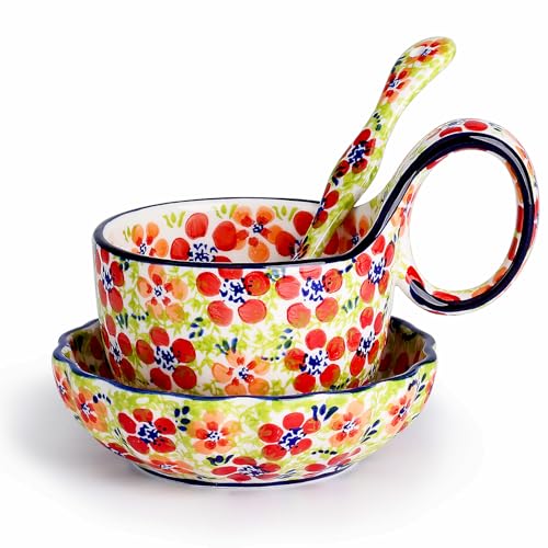 silesia Handmade Loop Handle Soup Bowl, Plate and Spoon Set Ceramic Hand Painted Cereal Bowl Great for Soup, Ice cream, Snack, Stew in Gift Box, Dishwasher & Microwave Safe, Jungle Floral silesia Handmade Loop Handle Soup Bowl, Plate and Spoon Set Ceramic Hand Painted Cereal Bowl Great for Soup, Ice cream, Snack, Stew in Gift Box, Dishwasher & Microwave Safe, Jungle Floral