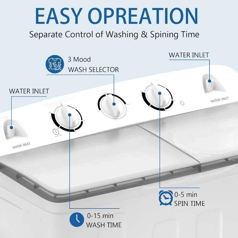 Image of Zyvola Compact Twin Tub Washing Machine with Built-in Drying Rack | 32lb Capacity, Ideal for Apartments, RVs & Dorms