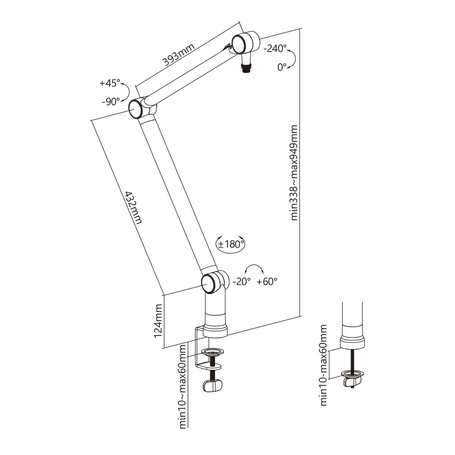 Maclean MC-898 Supporto professionale per microfono con gestione integrata dei cavi Asta Microfono regolabile Montaggio da tavolo max. 1kg