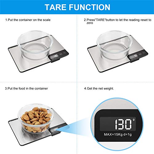 Amiloe Max 33Lb Kitchen Scale With Measure Length(8Inch), Food Scales Digital Weight Grams And Oz With Shrink Hook, 6 Units, Tare Function, High Precision To 1G/0.1Oz For Baking And Cooking #TOP4