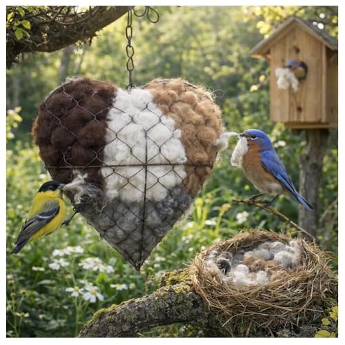 LDDVWRA Handmade Fiber Bird Nesting Heart, Refillable Birds Haven 1