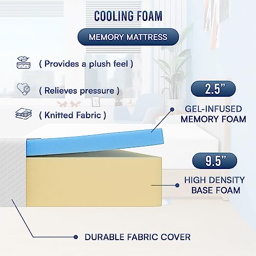 image for FDW 12 inch Gel Memory Foam Mattress Medium Firm Mattresses for Cool S