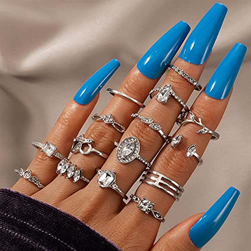 Belicey 9-15Pcs Knuckle Stacking Rings Set For Women Crystal Rhinestone Finger Statement Ring Sets Vintage Joint Knot Mid Rings For Teen Girls Stackable Rings Jewelry Accessories (Silver-Cryst Rhinestone) #TOP1