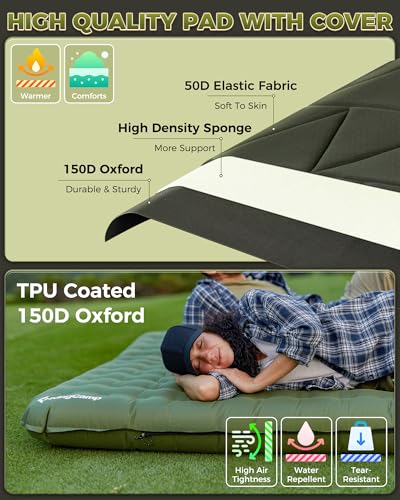 Image of KingCamp Gorgeous Double 6.7 inch Camping Mattress with Washable Foam Cover, Extra-Thick Full Size Inflable Mattress with Pump Sack, Portable Double Mattress for Camp Outdoor Tent, Car & Guest