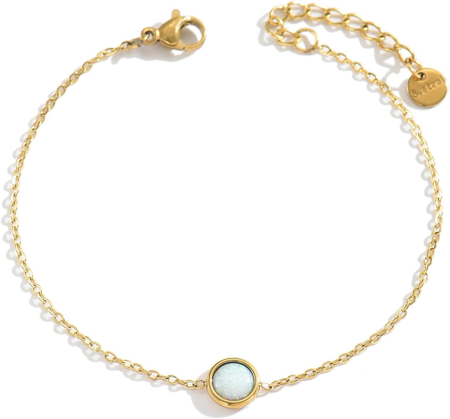 Opal Bracelet for Women 18K Gold Plated White Blue Orange Green Colorful Opals Bracelets Dainty Round Opal Jewelry Gift - Image 6