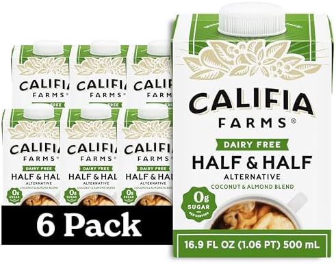 Califia Farms - Unsweetened Better Half, Half And Half Substitute, 16.9 Oz (Pack of 6), Almond Milk, Coconut Cream, Coffee Creamer, Keto, Shelf Stable, Dairy Free, Plant Based, Vegan