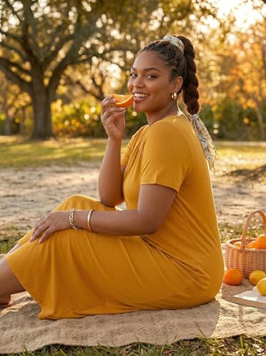 Image of SUZONANA Plus Size Maxi Dress for Curvy Women Summer Casual Sundress Short Sleeve Loose Vacation Dress