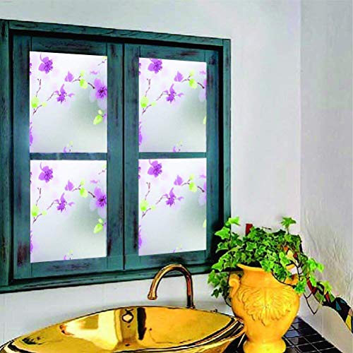Image of ELTON 3D Vinyl Self Adhesive Decorative, Heat Control Anti UV, Vertical Waves Privacy Film for Bathroom Door Window (Lilac Flower, 24 x 240 inches)