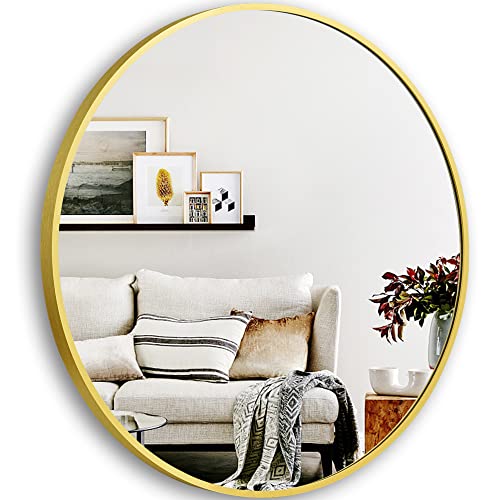 Yaetm Gold Round Mirror 16 Inch, Small Circle Mirror Metal Framed Wall Mirror, 16 By 16 Inch Vanity Mirrors For Wall Bathroom, Living Room, Bedroom, Entryway, Hallway (Brushed Gold, 16" X 16") #TOP19