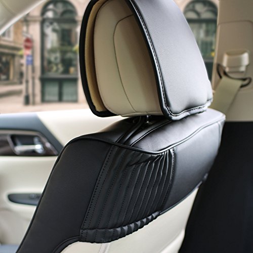 Image of FH Group Front Set Faux Leather Seat Cushions - Car Seat Covers for Low Back Seat, Universal Fit, Airbag Compatible Car Seat Cover for SUV, Sedan, Solid Black