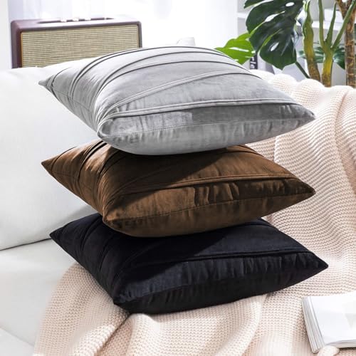 Image of Khooti Velvet Striped Cushion Cover Pack of 1-20 inchX20 inch /51X51 Cm | Brown | Soft Pillow Covers Cushion Case for Sofa Bedroom Livingroom Chair Car, Cushion Cover with Zig Zag Pattern