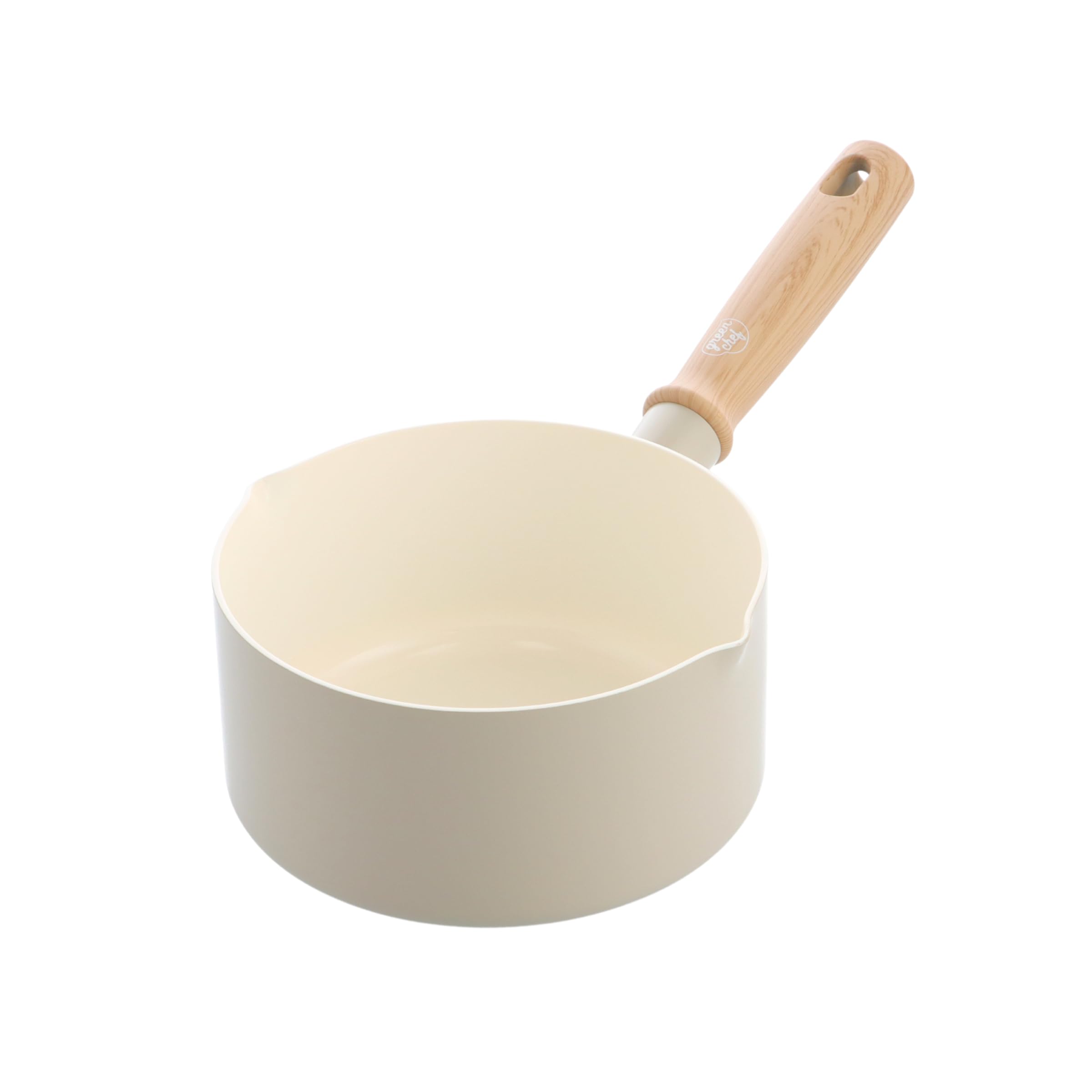 GreenChef Nordics Cazo con Revestimiento Cerámico Antiadherente 16 cm, Compatible con Inducción, Mango Efecto Madera, Sin PFAS, Apto para Horno Hasta 220 °C, Apto para Lavavajillas, Crema