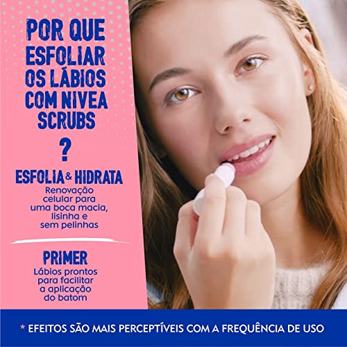 NIVEA Esfoliante Labial Scrub Rosa Mosqueta 4,8g - Renova os lábios com efeito peeling, previne as p