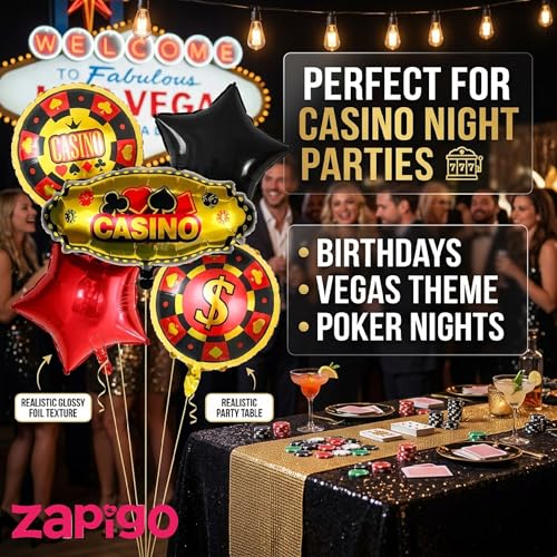 Image of Balloonistics Casino Theme Happy Birthday Balloon Bouquet Pack Of 5