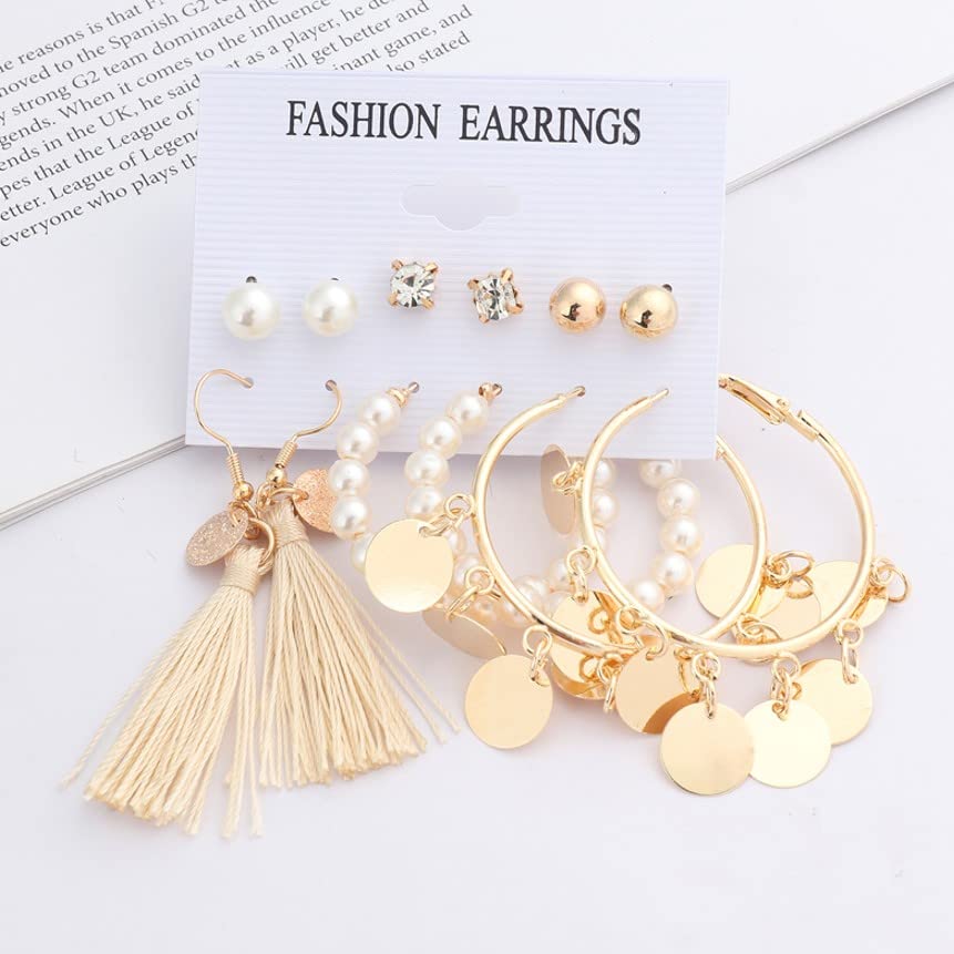 Image of ANNACREATIONS Stylish combo of pearl stud hoop earrings set for Women Girls
