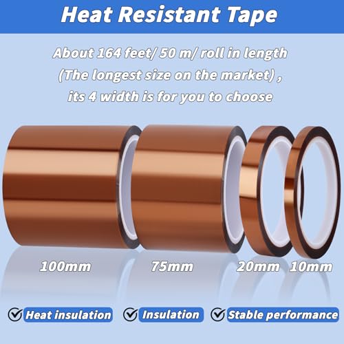 Image of 2 Rolls 75mm x 50m (164ft) Sublimation Tape Heat Transfer Tape, Heat Resistant Tape Sublimation Bulk, Brown Heat Transfer Tape for Sublimation Press Electronic Soldering Insulation, No Residue