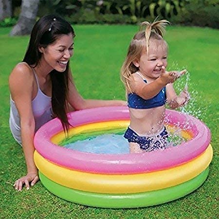 Image of Sunrise Intex Inflatable Baby Pool / Baby Bath tub / Baby Swimming Pool for Kids 0-3 Years | Trilayered Pool | for Boys & Girls | 2 feet | Multicolour