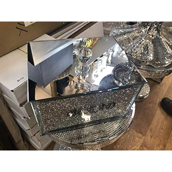 Panera de cristal de diamante triturado en plata para pan entero con adornos de plata de escritura negra para almacenamiento de cocina