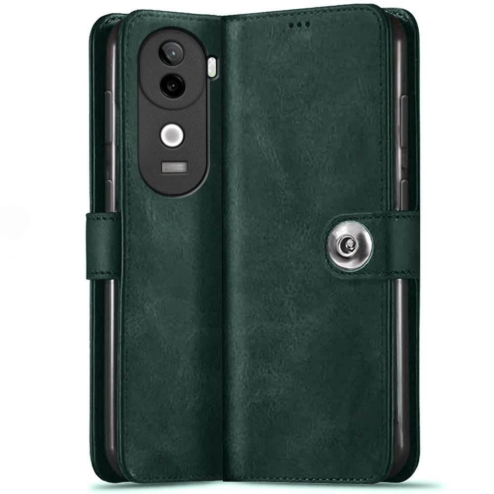 TheGiftKart Genuine Leather Finish Flip Back Cover Case for Vivo V40e / iQOO Z9s 5G | Inbuilt Pockets & Stand | Designer Button Magnet Flip Back Cover for Vivo V40e / iQOO Z9s 5G (Faux Leather, Green) (B0DF2YVMQN) Amazon Price History, Amazon Price Tracker