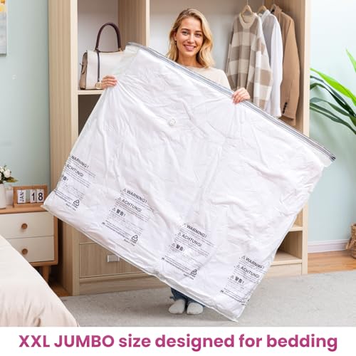 Image of TAILI Vacuum Storage Bags 8 Pack, XXL Jumbo Size 47x39 Inch, Cream | XXL Large Vacuum Seal Bags for Clothing, Huge Space for Bedding, Comforters, Pillows, Toy, Save More Closet Space