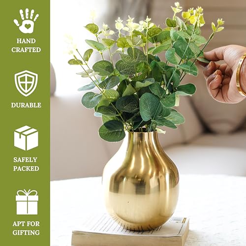 Image of BEHOMA Metal Flower Vase Set of 2, Golden | Metal flower vase in Golden - for fresh or artificial flower displays for living room - great wedding gift (Set of 2)