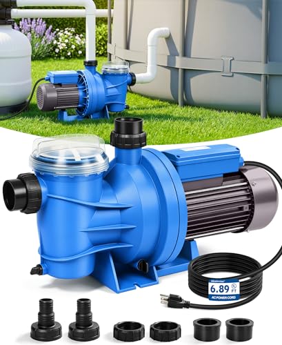 BluSwim 1.5 HP Self-Priming Pool Pump, 6060GPH High Flow Energy Efficient Swimming Pool Pump for Inground & Above Ground Pools, w/Filter Basket & 1.25"-1.5" / 2" Hose Fitting, Boost Water Circulation